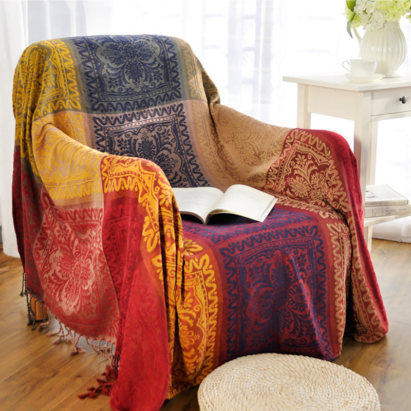 Bungalow Rose Bohemian Tribal Throws Blankets Reversible Colorful Red Blue Boho Hippie Chenille